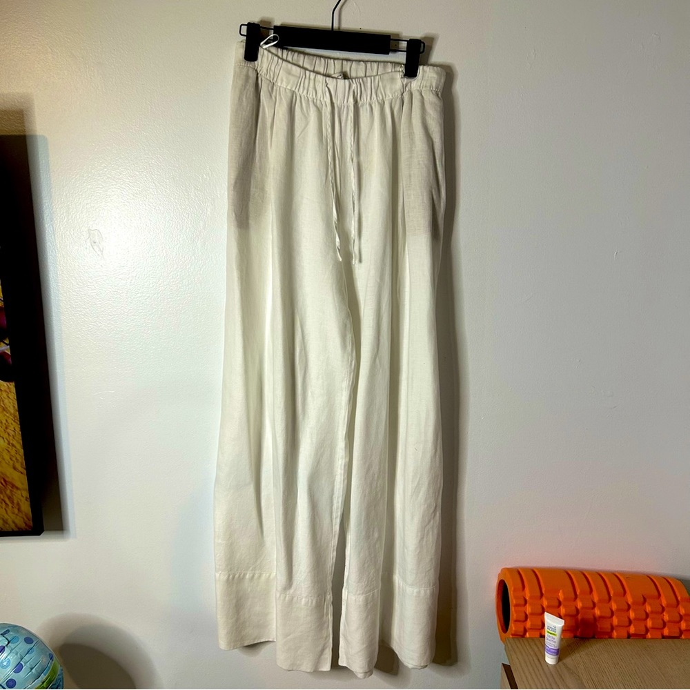Zara white linen palazzo pants